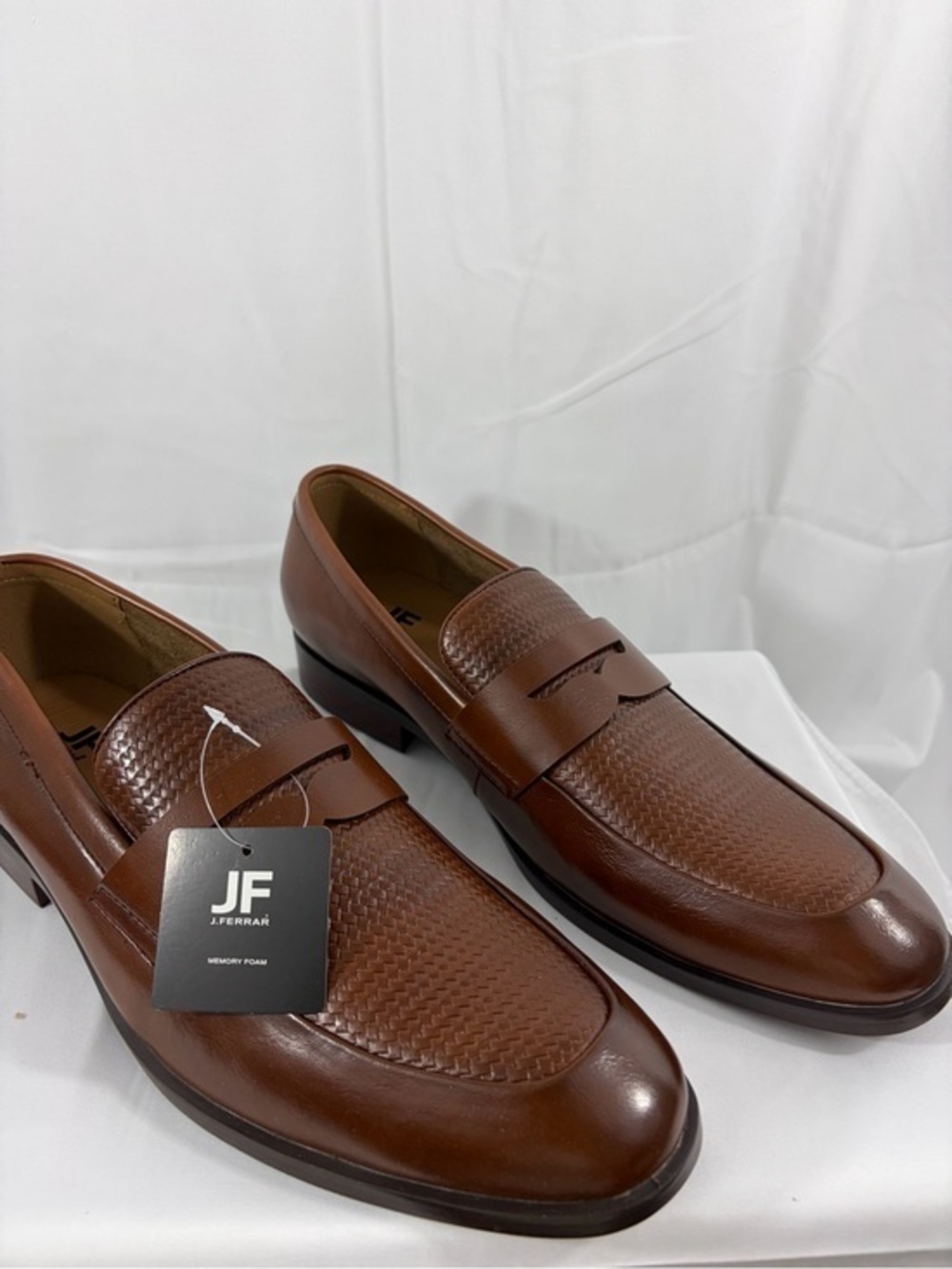 NWT j.ferrar Men's Size 12 Cognac Brown Textured Penny Loafers